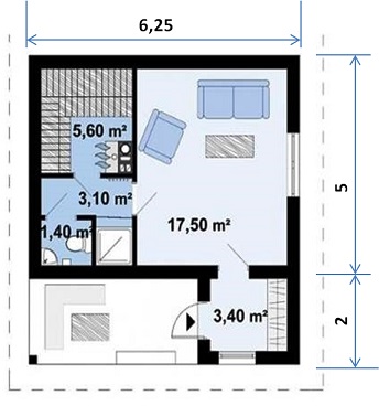 Одноэтажный дом из СИП-панелей 31 кв.м