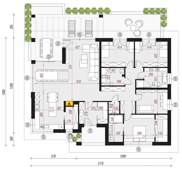 Одноэтажный дом 165 кв.м