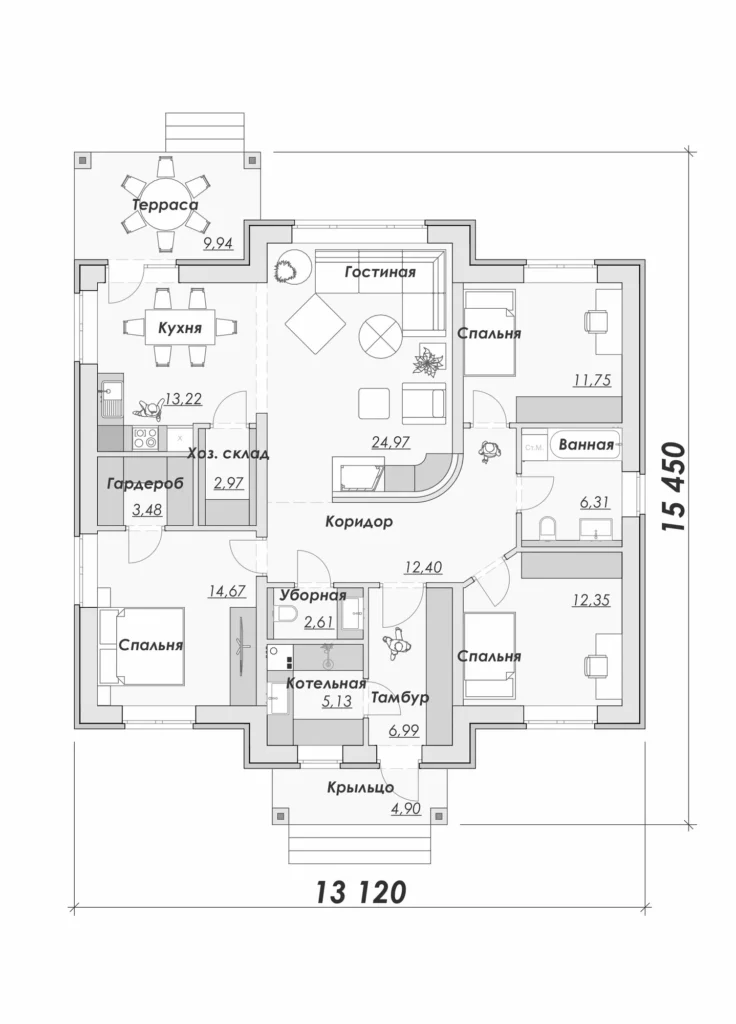 Одноэтажный дом из СИП-панелей 132 кв.м